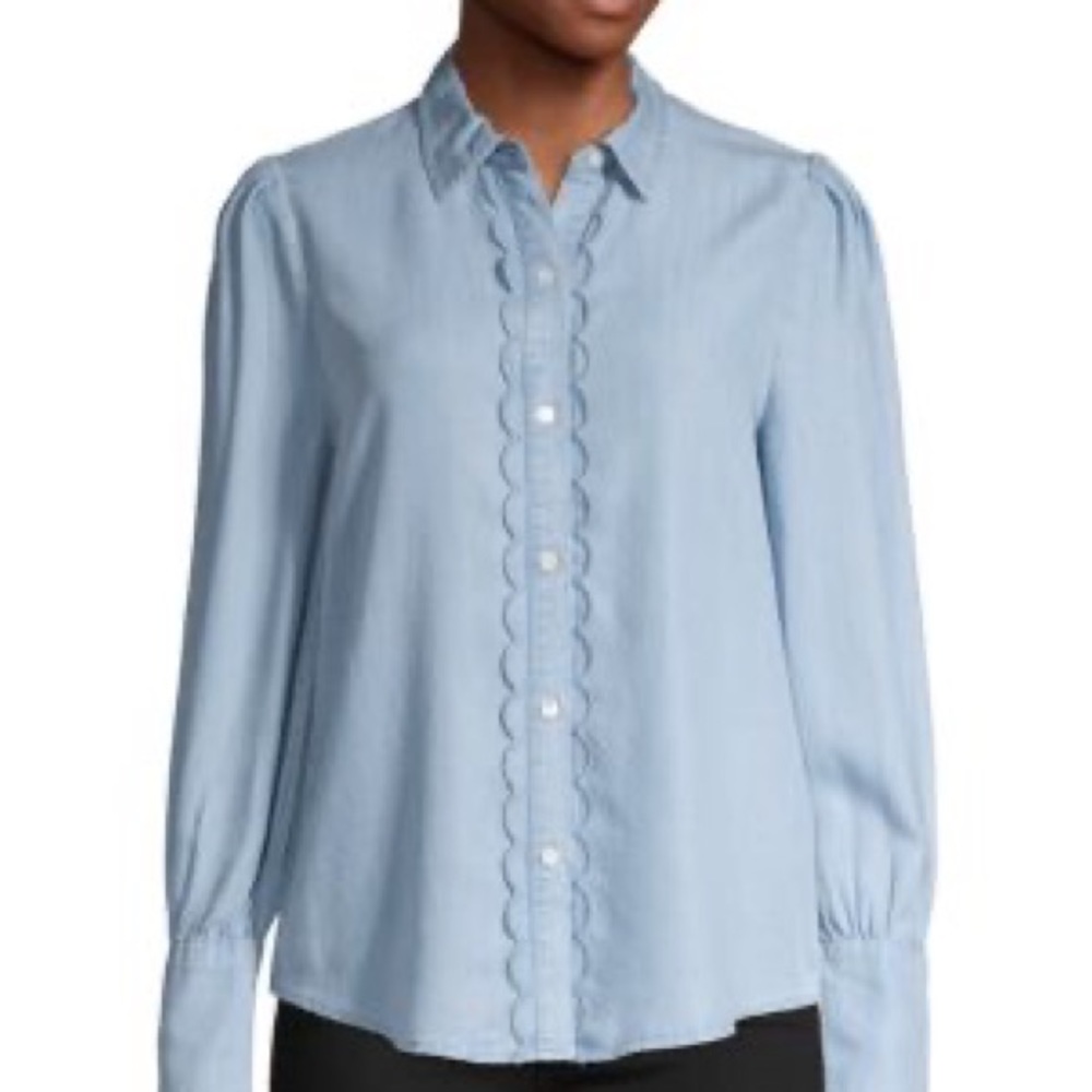 FRAME Scallop Trim Denim Shirt - Picture 9 of 10